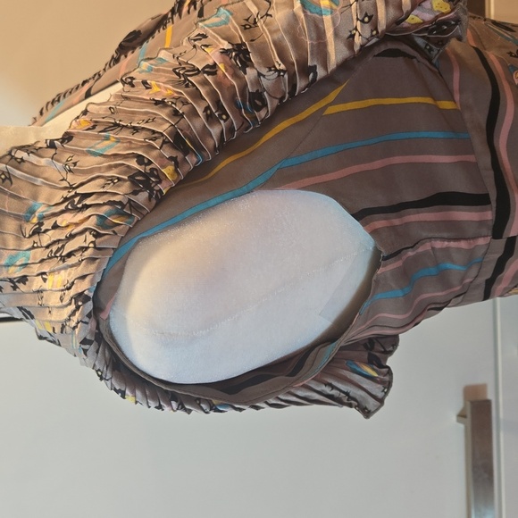 VTG Betsy Johnson Silk Floral Striped Ruffle Black Label Dress Size 4 - Picture 5 of 16